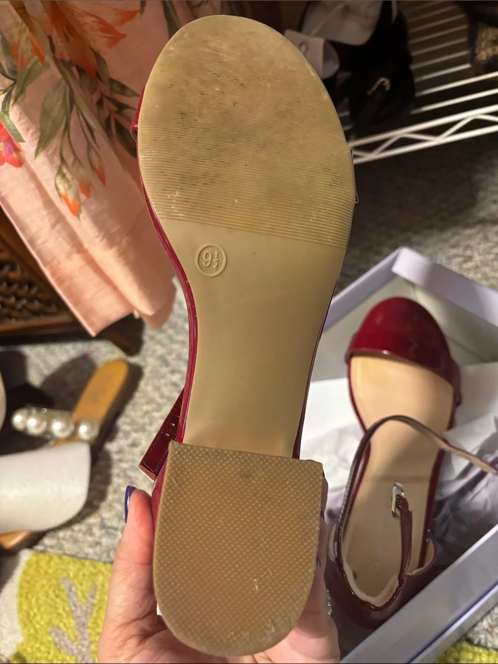 Madden Girl Red Patent Block Heel Sandals with Ankle Strap